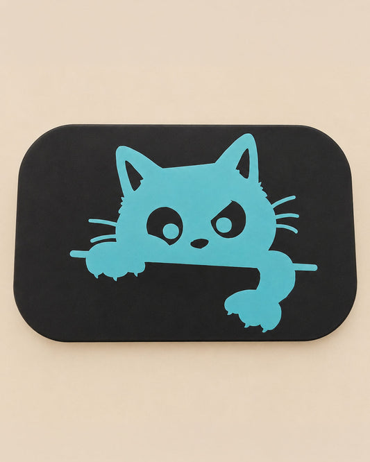 boite metallique noire chat turquoise
