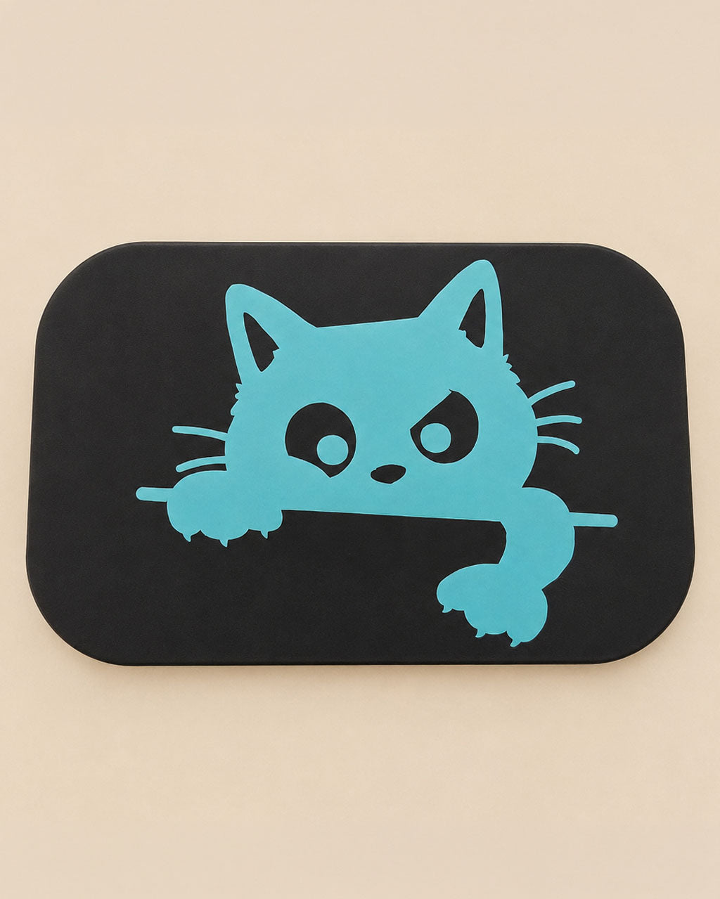 boite metallique noire chat turquoise