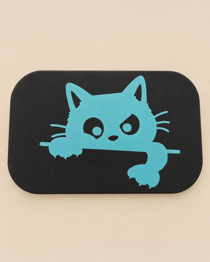 boite metallique noire chat turquoise