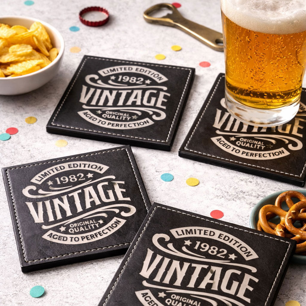 Lot de 4 dessous de verre effet cuir personnalisables style vintage – La Pin-Up Et Le Chat - 3