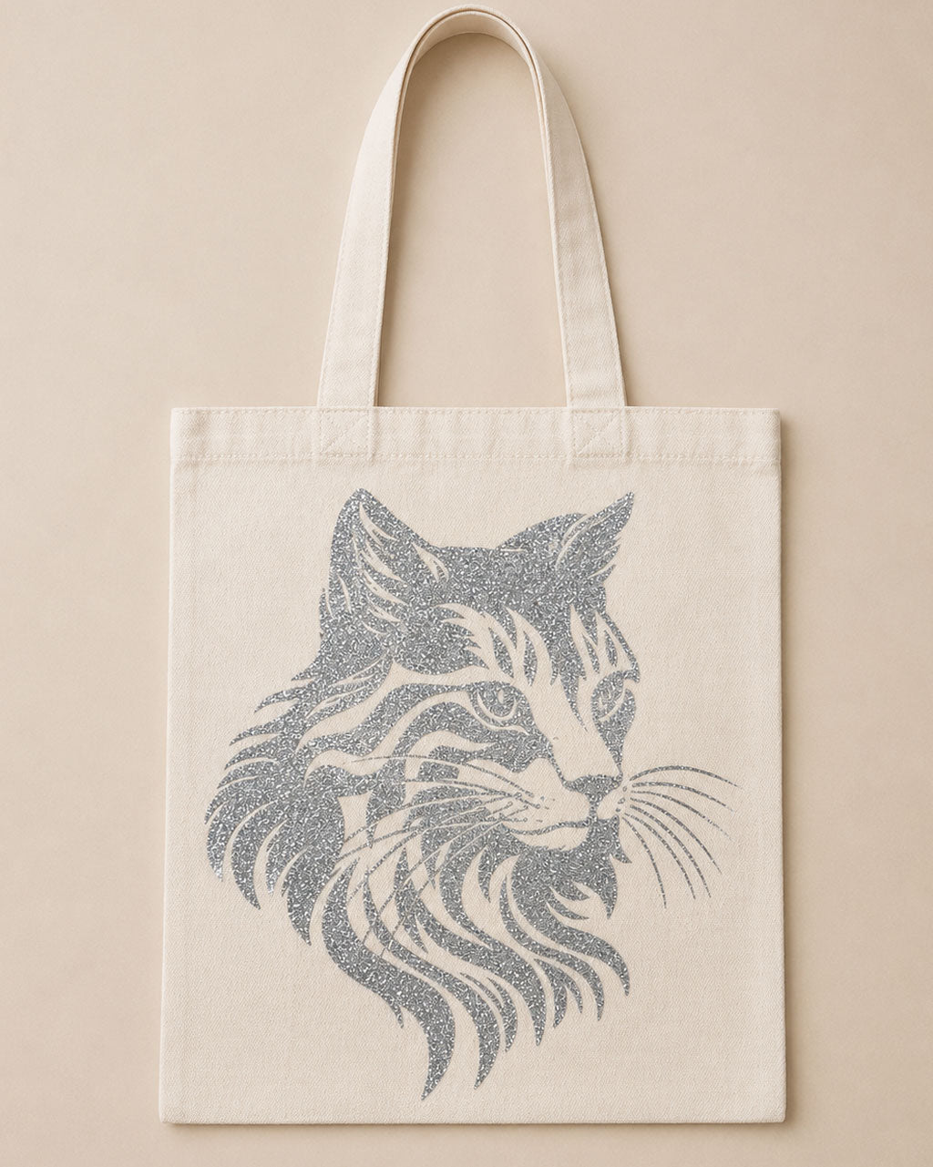 tote bag chat gris pailleté