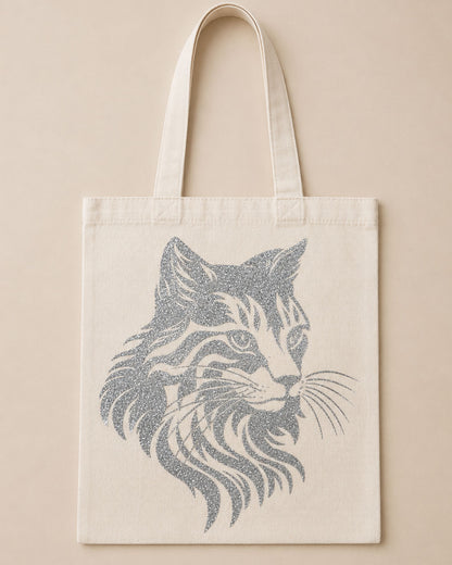 tote bag chat gris pailleté