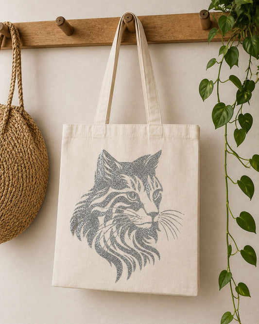 tote bag chat gris pailleté