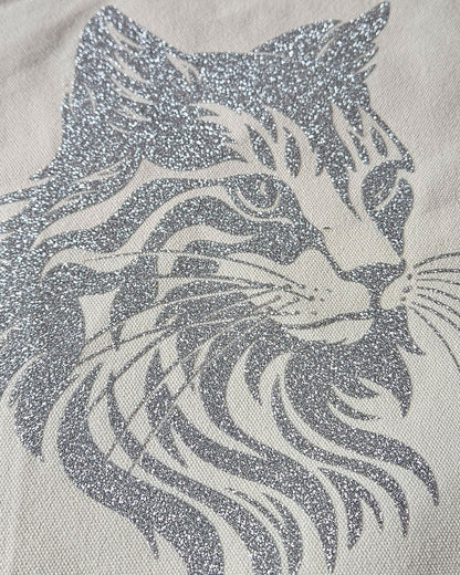 tote bag chat gris pailleté