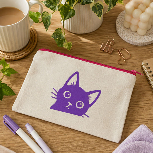 Trousse motif chat violet